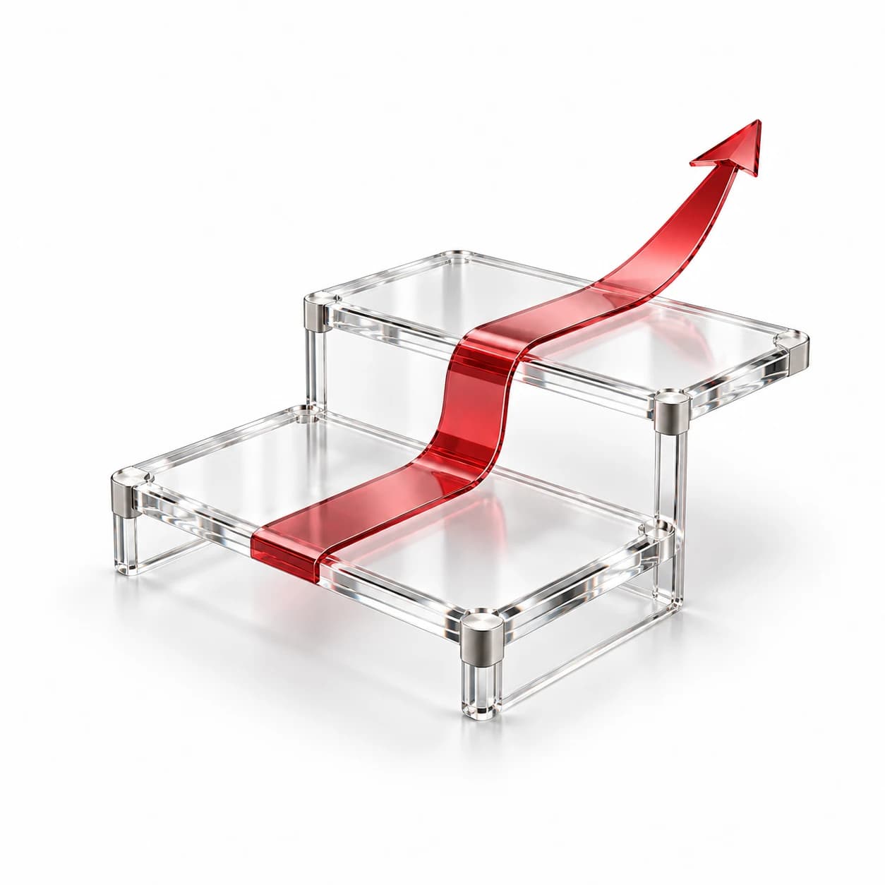 Isometric rising chart with a red arrow
