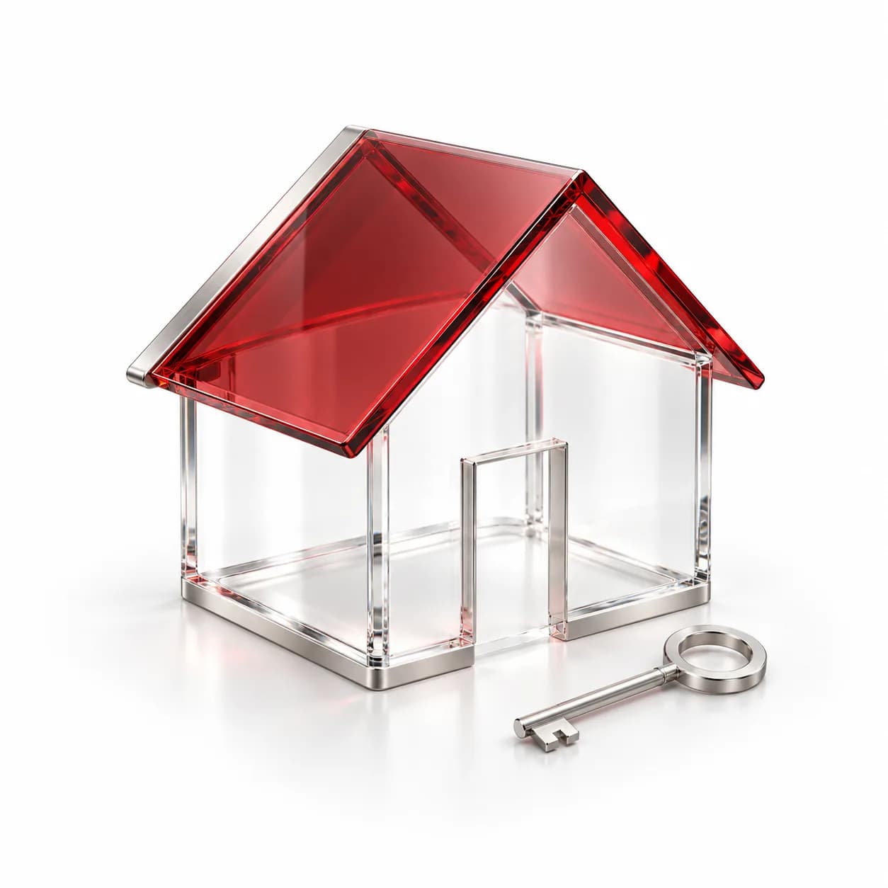 Isometric glass house with a red roof